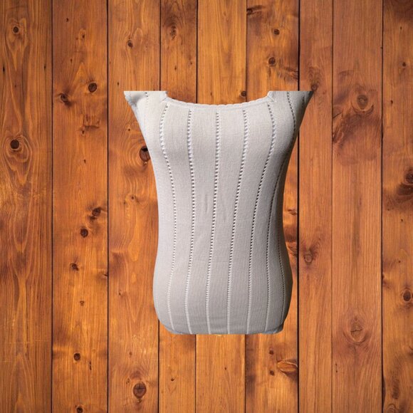 Women's Large Beige Knit Tank Top Square Neck Scallop Accent Classic Neutral - Picture 3 of 5